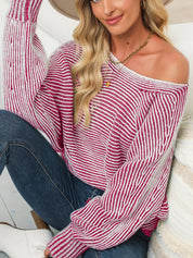 Striped Boat Neck Casual Sweater | Sweaters Daverri Fashions