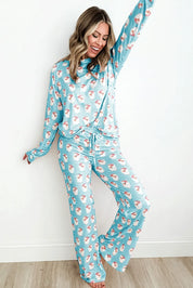 Santa Print Long Sleeve Top and Pants Lounge Set | Loungewear Sets Daverri Fashions