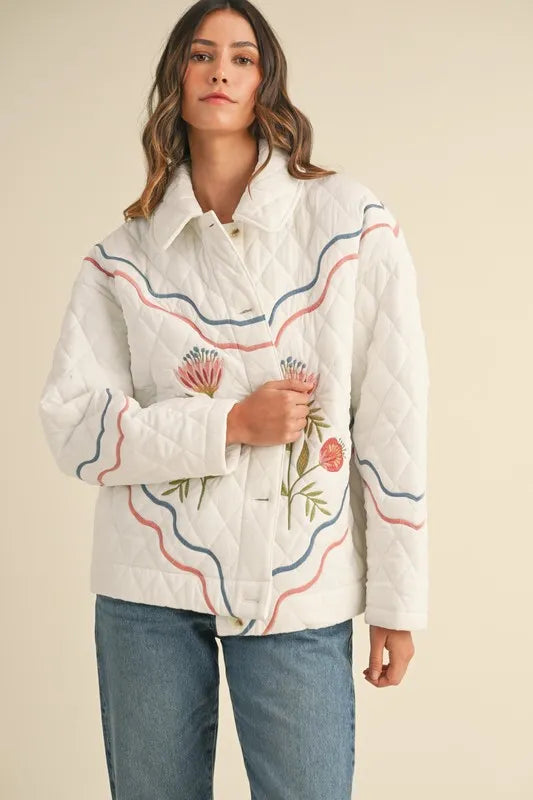 MABLE Floral Multi Color Embroidered Quilted Jacket