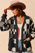 SO ME Checkered Open Front Cardigan with Pockets BLACK OATMEAL Cardigans