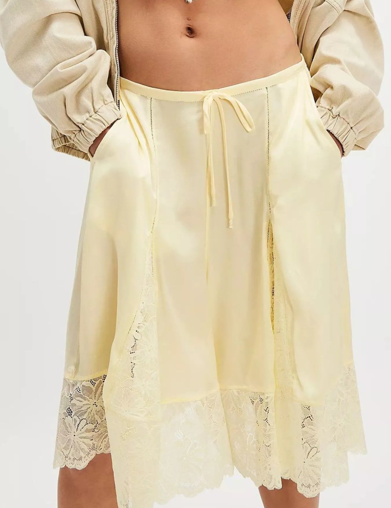 Yellow Lace Detail Shorts | Shorts Daverri Fashions