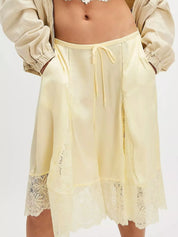 Yellow Lace Detail Shorts | Shorts Daverri Fashions