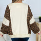 Leopard round neck sweatshirt with cream color, leopard sleeves, relaxed fit