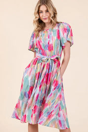 Lime 'N' Chili Watercolor Print Tie Front Midi Dress | Daverri Fashions