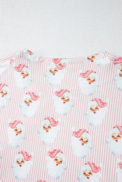 Santa Print Long Sleeve Top and Pants Lounge Set | Loungewear Sets Daverri Fashions