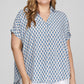 She + Sky Full Size Printed Johnny Collar Short Sleeve Blouse Plus Size Blouses