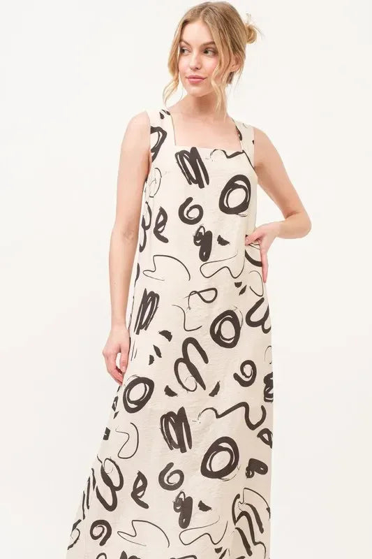 And The Why Square Neck Abstract Printed Maxi Dress - DAVERRI FASHIONS