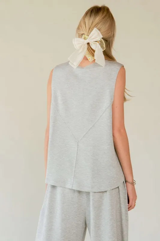 Davi & Dani Drawstring Hem Round Neck Tank and Pants Set Outfit Sets
