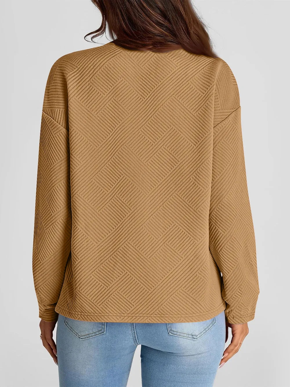 Full Size Texture Round Neck Long Sleeve Sweatshirt | Sweatshirts Daverri Fashions