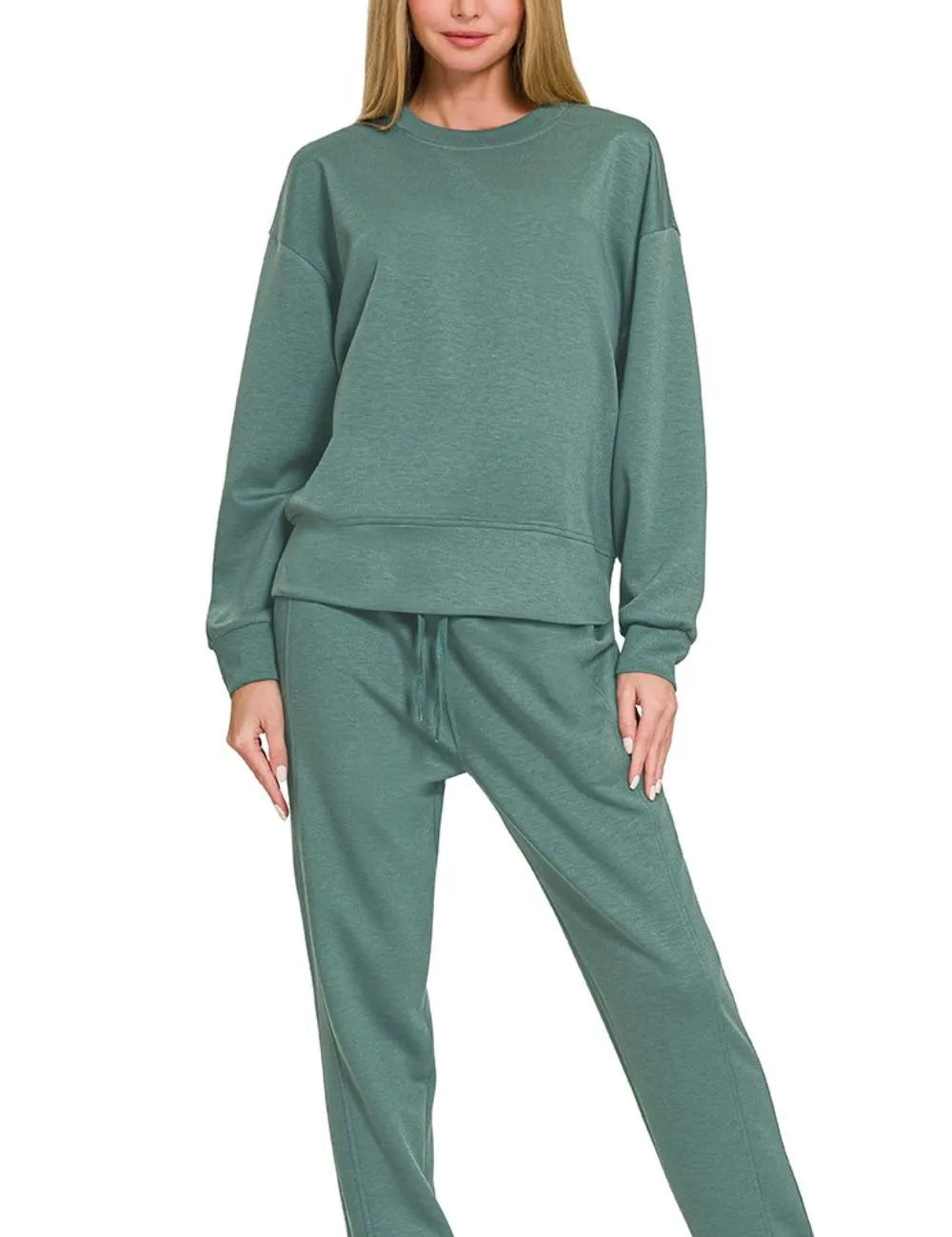ASH JADE Zenana Scuba Crewneck Pullover & Joggers 2 Pieces Set | Loungewear Sets Daverri Fashions