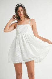 MABLE Eyelet Lace Babydoll Mini Cami Dress | Mini Dresses Daverri Fashions