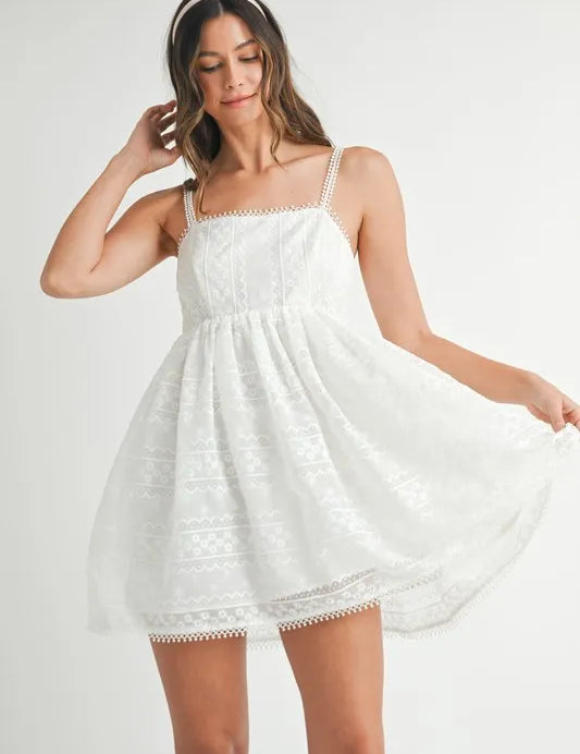MABLE Eyelet Lace Babydoll Mini Cami Dress | Mini Dresses Daverri Fashions