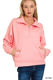 Zenana Scuba Half Zip Sweatshirt with Pockets | Sweatshirts Daverri Fashions