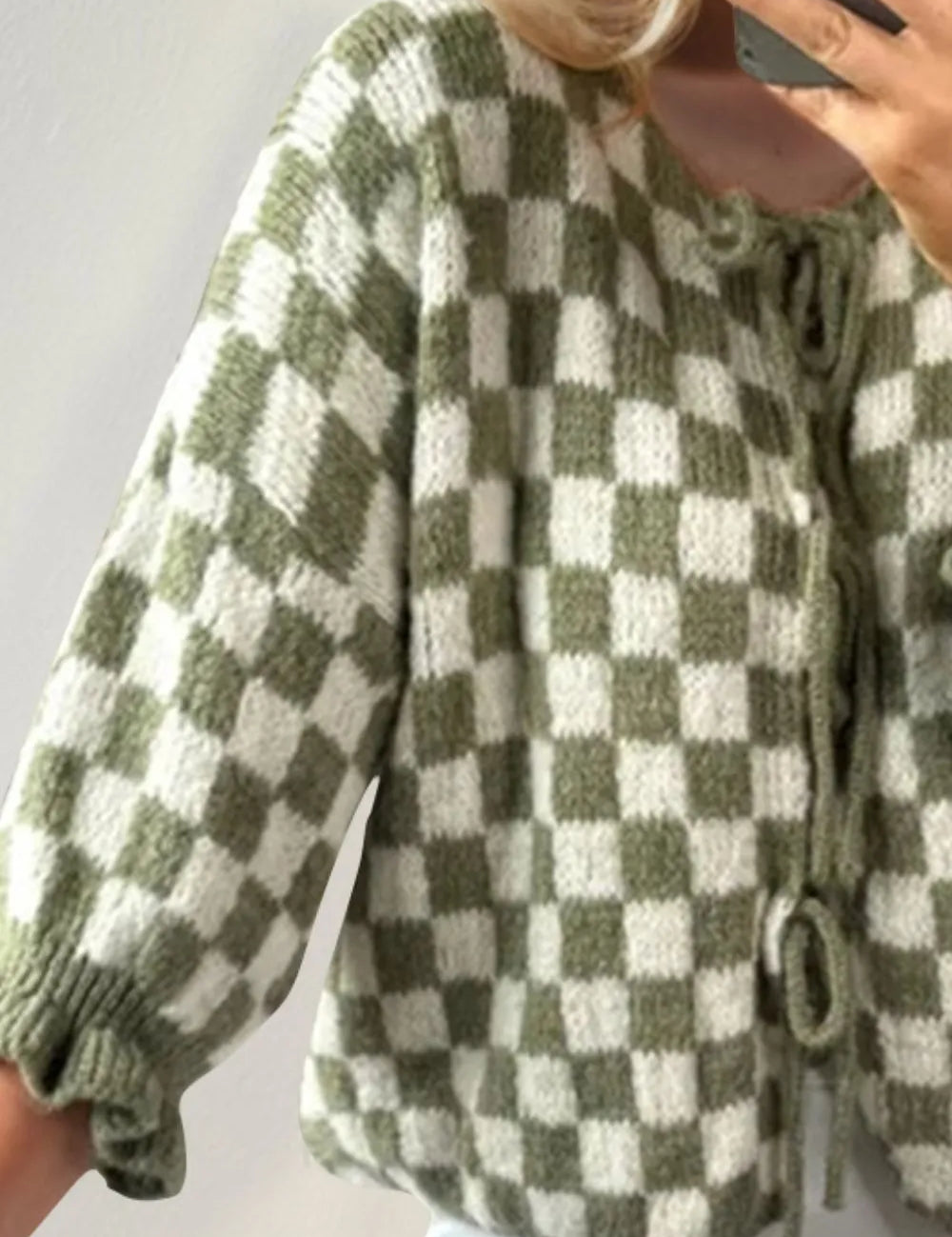 Double Take Tied Checkered Dropped Shoulder Flounce Sleeve Cardigan | Cardigans Daverri Fashions