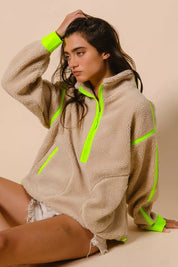 BiBi Contrast Edge Half Zip Up Sherpa Jacket | Jackets Daverri Fashions