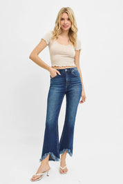RISEN High Rise Crop Bootcut Fray Hem Jeans | Daverri Fashions