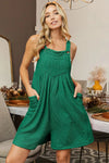 BiBi Crinkle Rib emerald green corduroy wide leg shortalls with pockets