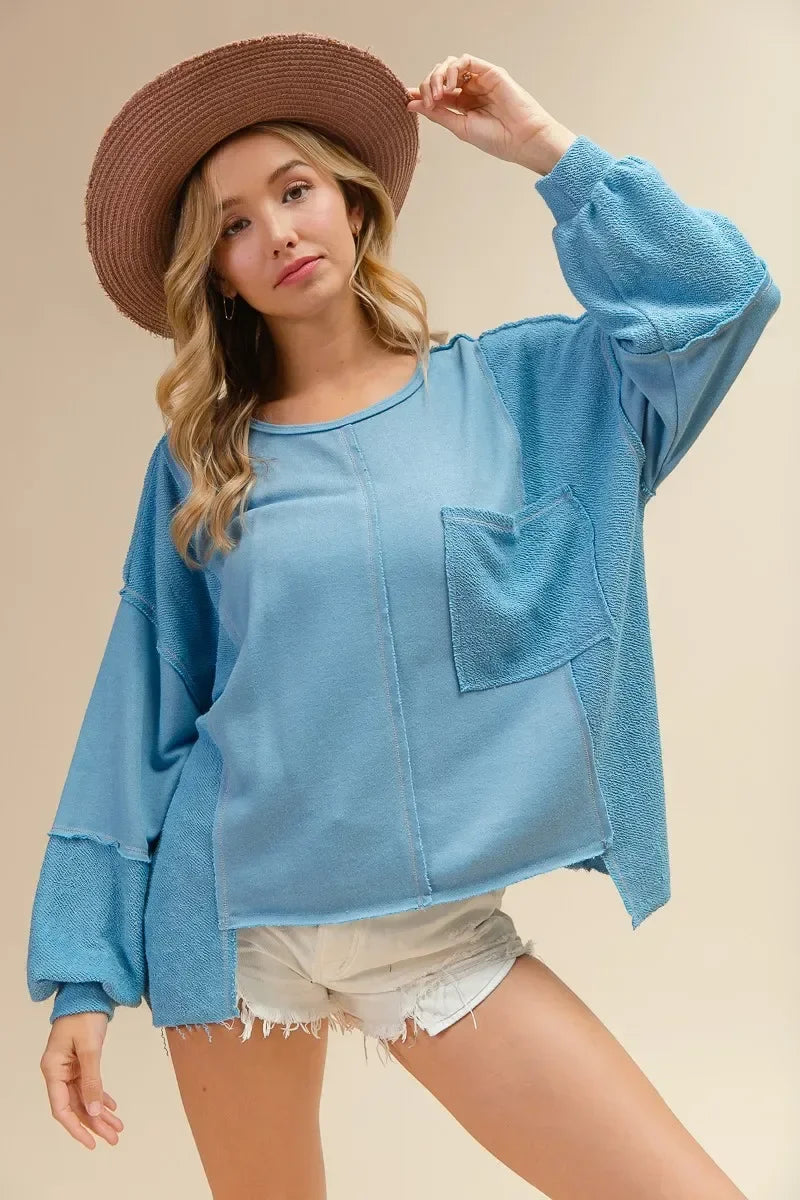 BiBi Oversized Pocket Front Sweatshirt - DAVERRI FASHIONS