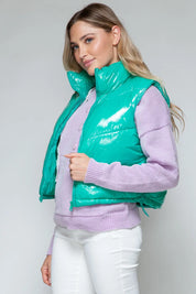 Snobbish Zip Up Turtleneck Shiny Quilted Vest | Vest Jackets Daverri Fashions
