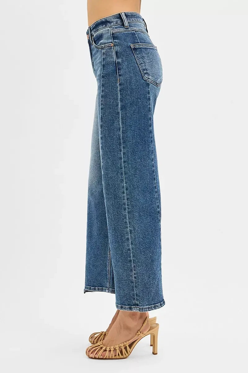RISEN High Rise Crop Wide Leg Jeans with Step Hem - DAVERRI FASHIONS