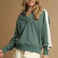 Umgee Contrast Long Sleeve Sweatshirt with Collar Sweatshirts