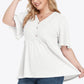 Plus Size Buttoned V-Neck Frill Trim Babydoll Blouse - DAVERRI FASHIONS