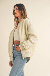 MABLE Back Ruched Utiltiy Bomber Jacket | Daverri Fashions
