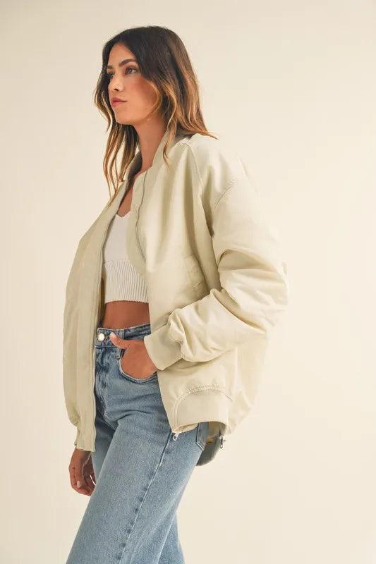 MABLE Back Ruched Utiltiy Bomber Jacket | Daverri Fashions