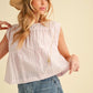 Aemi+Co Ruched Striped Round Neck Sleeveless Top Tops