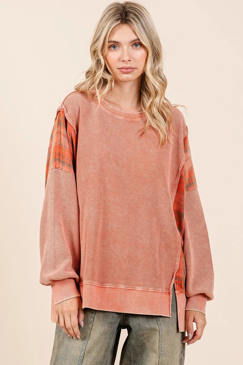 Mittoshop Plaid Panel Mineral Wash French Terry Sweatshirt