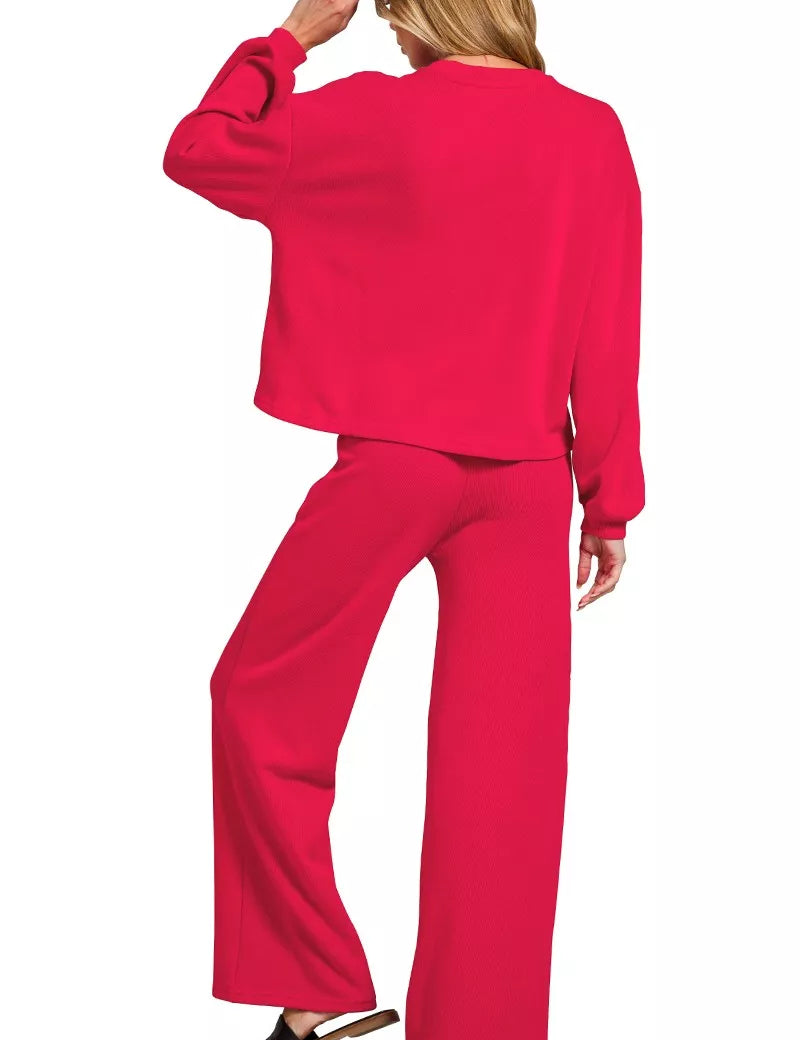 Zenana French Rib Pullover and Pants Set | Daverri Fashions