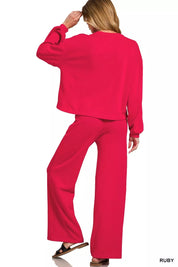 Zenana French Rib Pullover and Pants Set | Daverri Fashions