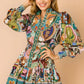 Daverri Fashions Printed Long Sleeve Mini Dress with Belt - DAVERRI FASHIONS