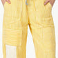 Daverri Striped Wide-Leg Pants with yellow stripes and gray drawstring waistband