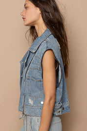 POL Cropped Denim Jacket with Functional Zipper Detail | Denim Jackets Daverri Fashions