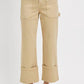 RISEN Full Size High Rise Wide Straight Cuffed Patch Jeans Plus Size Tan 5(27)