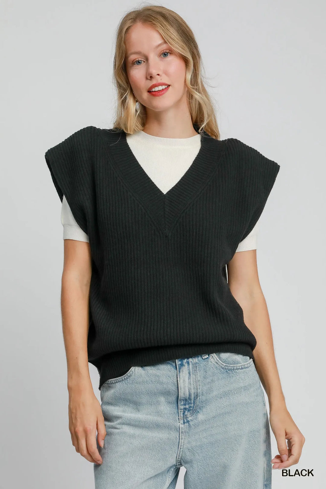 Umgee Oversized V Neck Vest Black