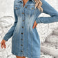 Pocketed Button Up Long Sleeve Denim Dress - DAVERRI FASHIONS