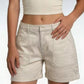 Daverri Pocketed Denim Shorts: beige high-waisted with rolled cuffs