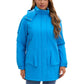 Bright blue puffy Daverri Fashions hooded mid-length windproof plus size coat