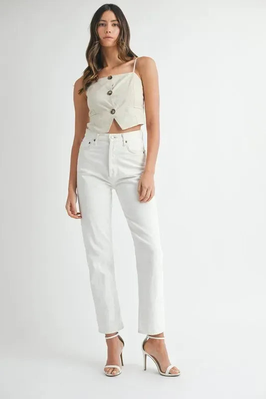 MABLE Linen Mix Button Down Tank Top - DAVERRI FASHIONS