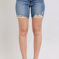 Judy Blue Button Fly Mid Length Denim Shorts W/ Destroy Shorts