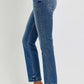 RISEN Full Size Tummy Control Elastic Band Mid Rise Straight Jeans - DAVERRI FASHIONS