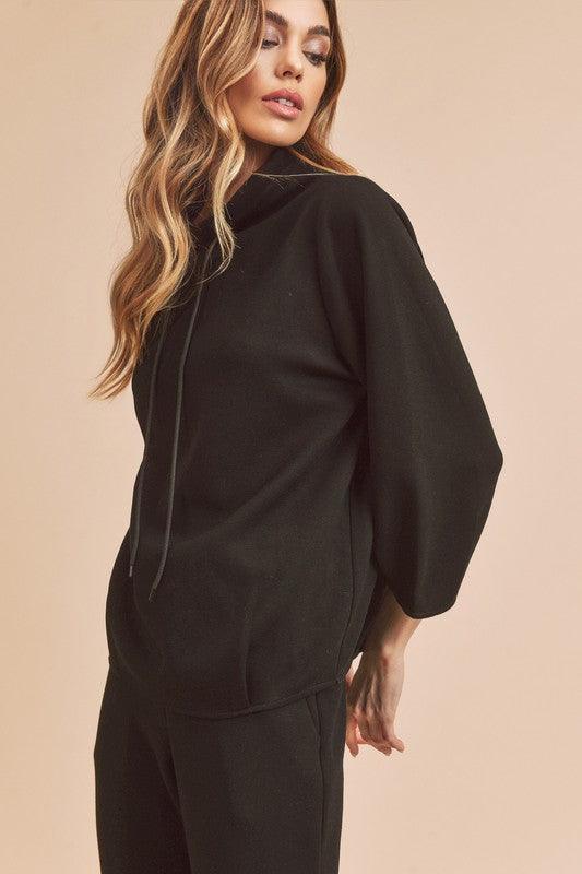 Aemi + Co Lightweight Drawstring Mock Neck Sweatshirt - DAVERRI FASHIONS