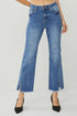 RISEN High Waist Raw Hem Slit Straight Jeans - DAVERRI FASHIONS