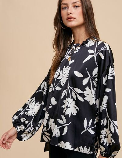 Annie Wear Frill Printed Balloon Sleeve Blouse