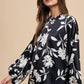 Annie Wear Frill Printed Balloon Sleeve Blouse - DAVERRI FASHIONS
