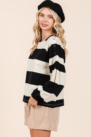 Mittoshop Striped Snap Shoulder Long Sleeve T-Shirt