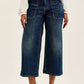 Judy Blue high-waisted dark blue denim culottes with front pockets and button closure