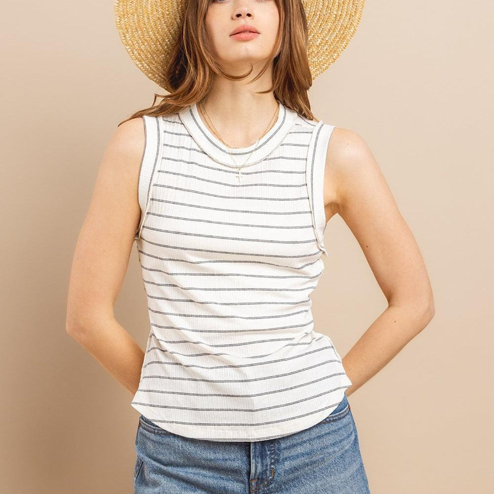 Ces Femme Striped Round Neck Tank - DAVERRI FASHIONS